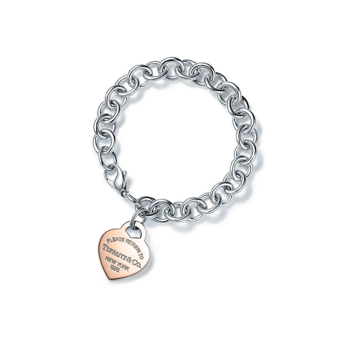 Return to 庐 Rose Gold  Heart Tag Charm Bracelet in Silver