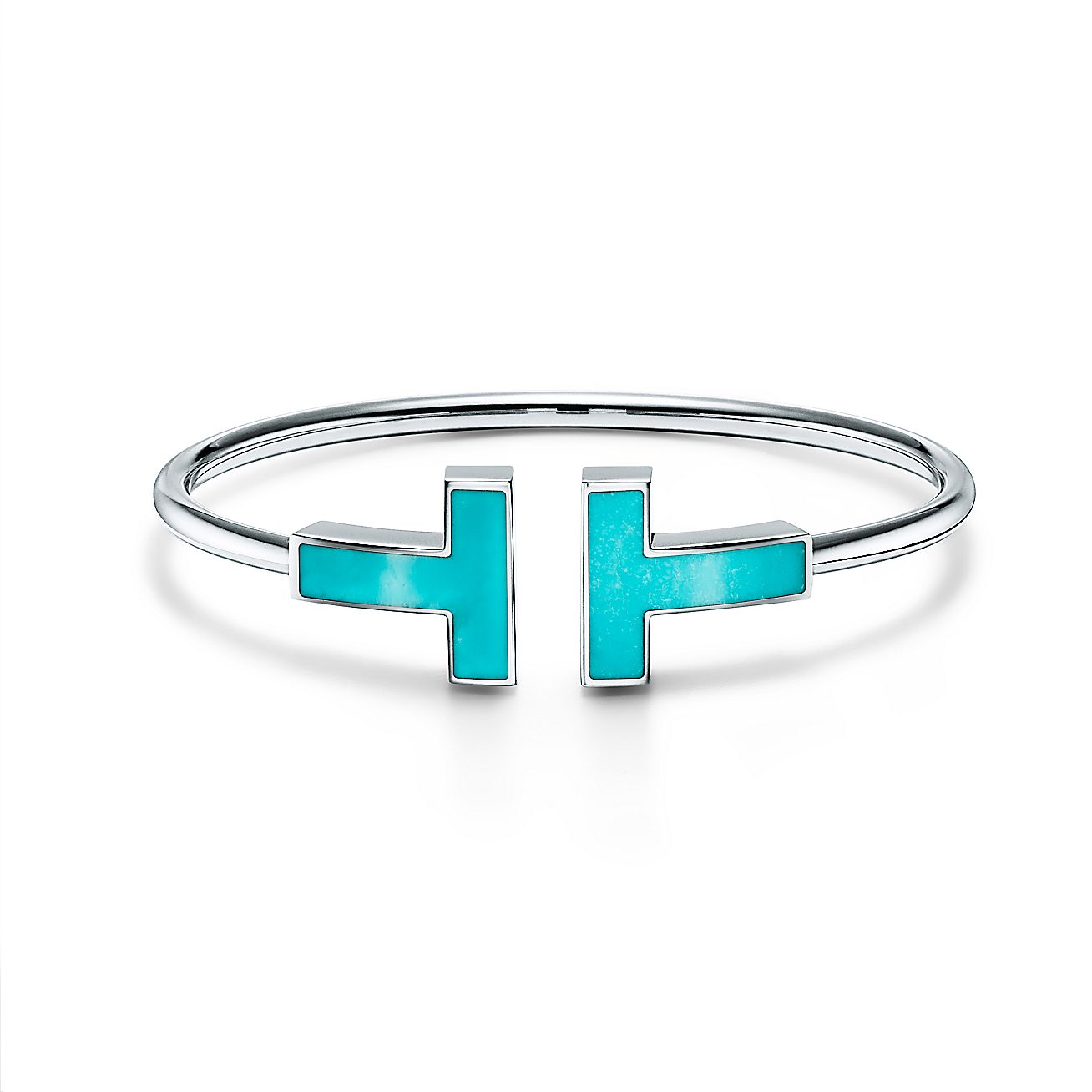 T Wide Turquoise Wire Bracelet in 18k White Gold