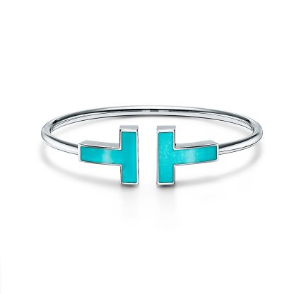 T Wide Turquoise Wire Bracelet in 18k White Gold