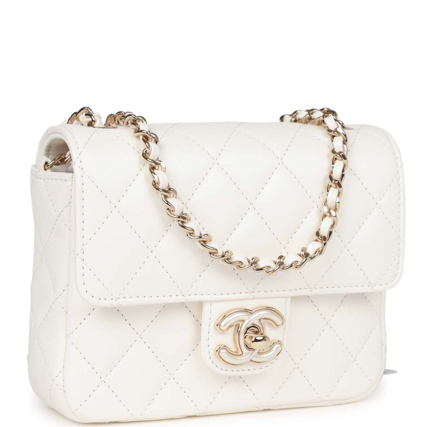 Sweet Mini Square Flap Bag White Lambskin Light Gold Hardware