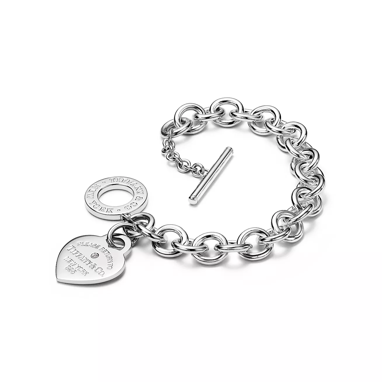 Return to 庐 Heart Tag Bracelet in Silver with a Diamond, Medium