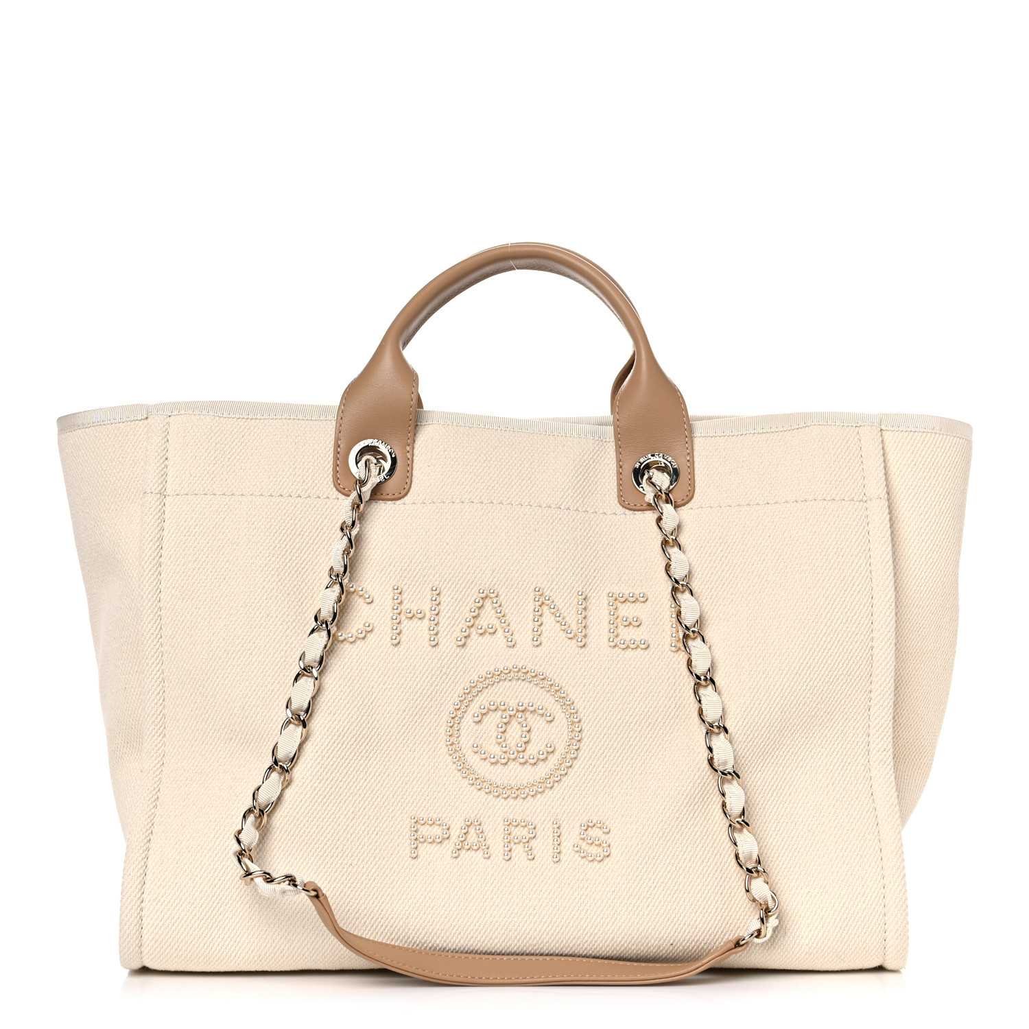 Canvas Pearl Large Deauville Tote Ecru Beige