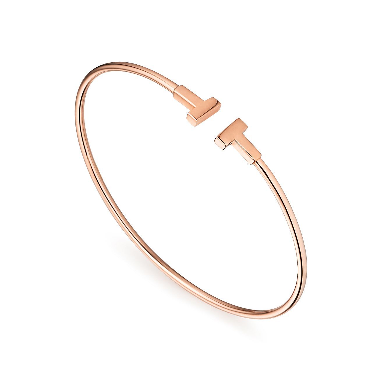 T Narrow Wire Bracelet in 18k Rose Gold
