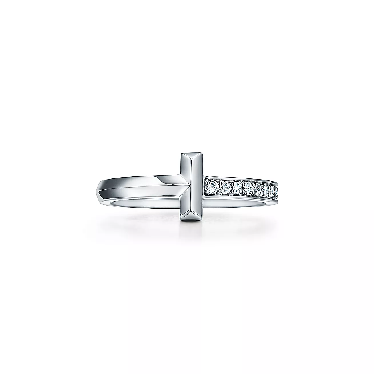 T T1 Ring in White Gold with Diamonds, 2.5 mm Wide