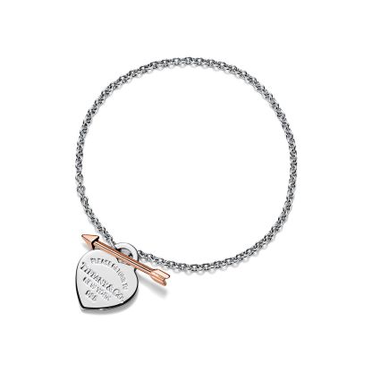 Return to 庐 Lovestruck Heart Tag Bracelet in Silver and Rose Gold, Small