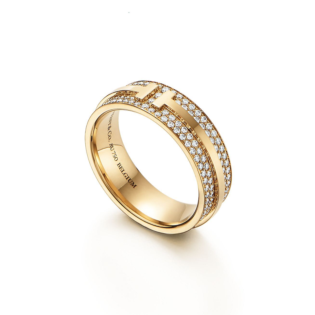 T Wide Pave Diamond Ring in 18k Gold