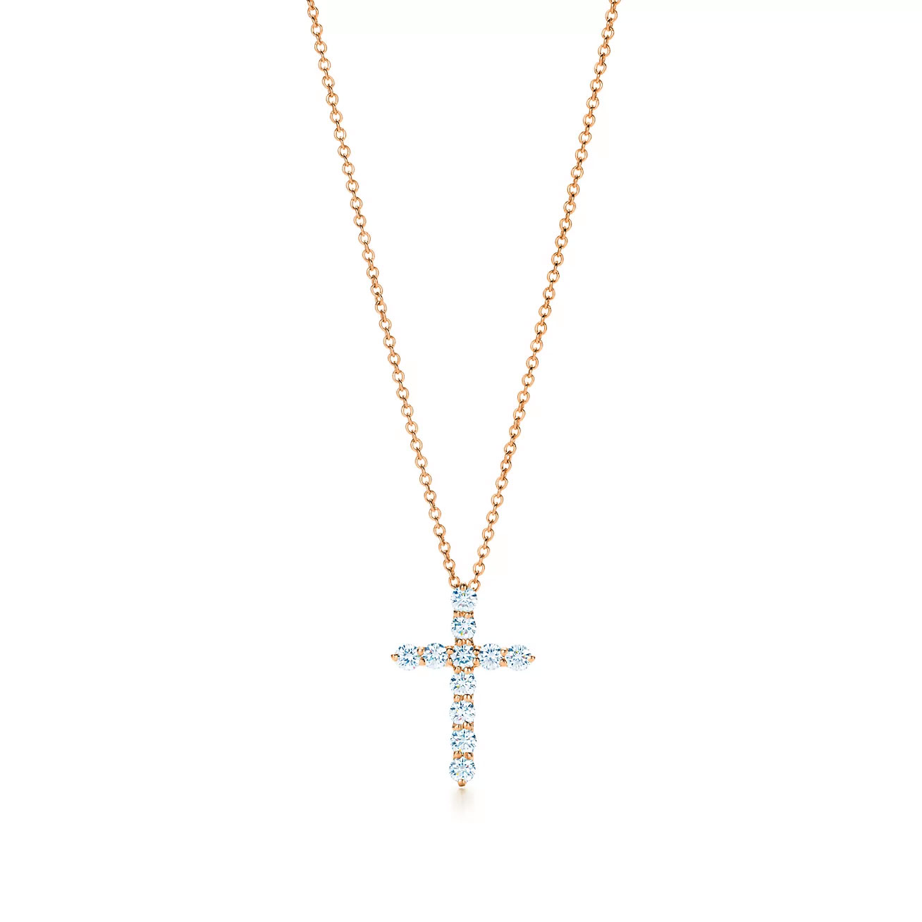 Cross pendant in 18k rose gold with diamonds, small.