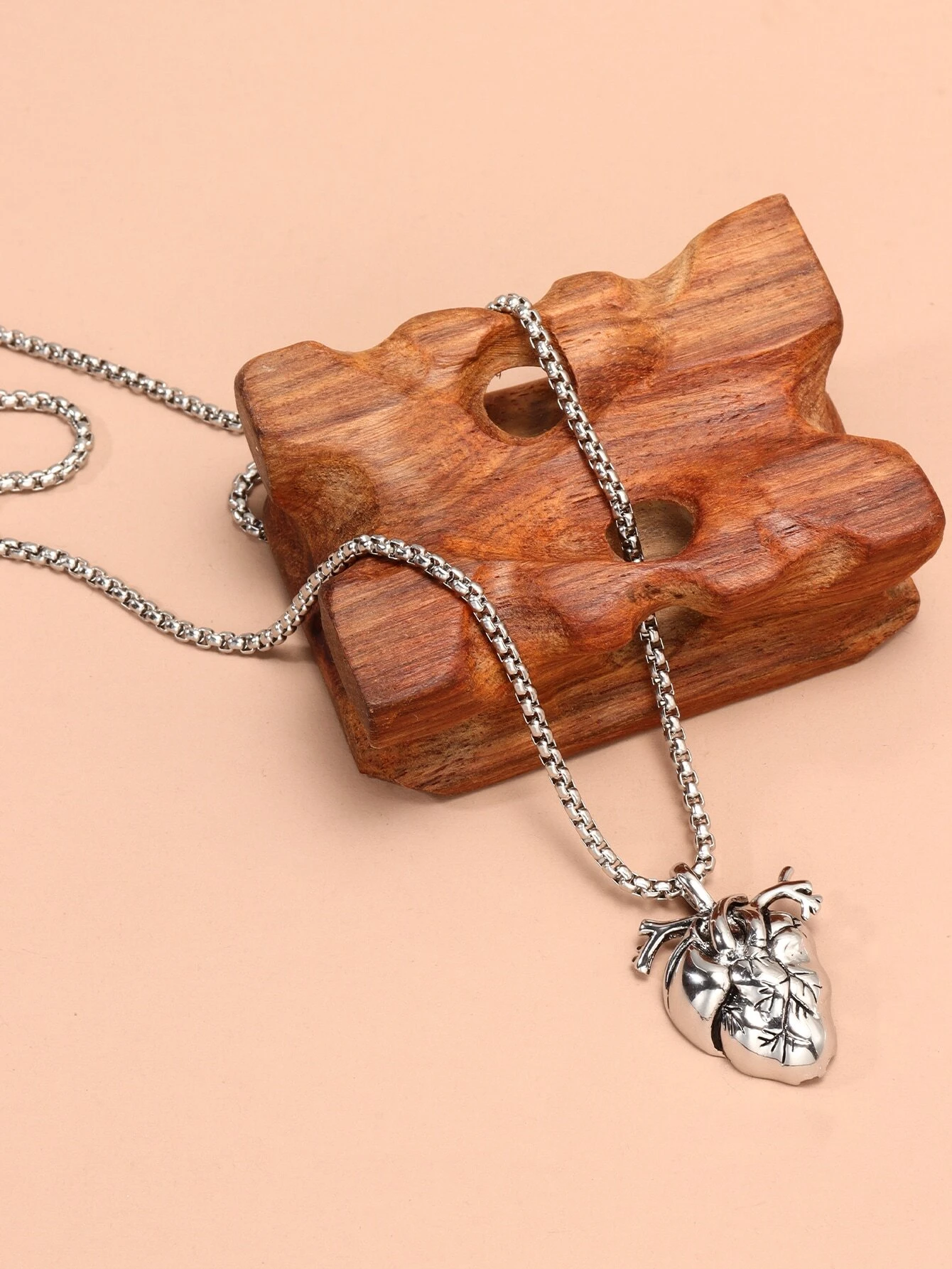 1pc Heart Organ Pendant Necklace, Stainless Steel Jewelry