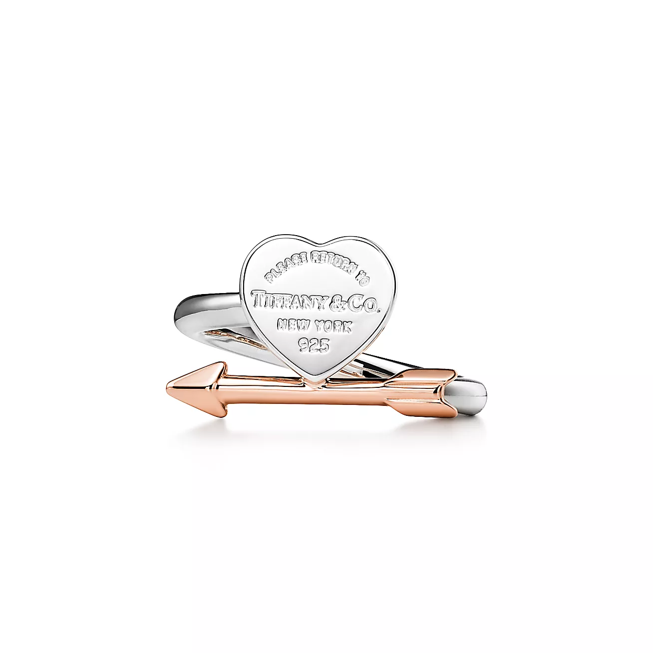 Return to 庐 Lovestruck Heart Tag Ring in Silver and Rose Gold