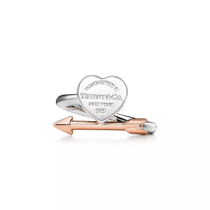 Return to 庐 Lovestruck Heart Tag Ring in Silver and Rose Gold