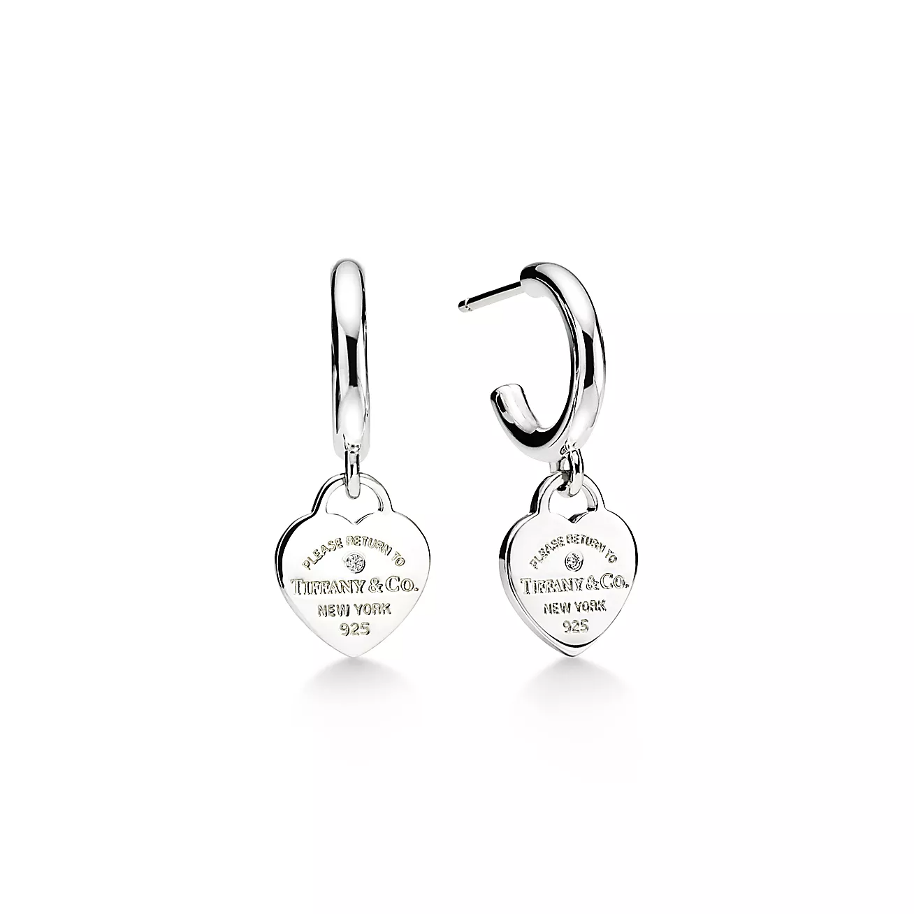 Return to 庐 Hoop Earrings in Sterling Silver with Diamonds, Mini