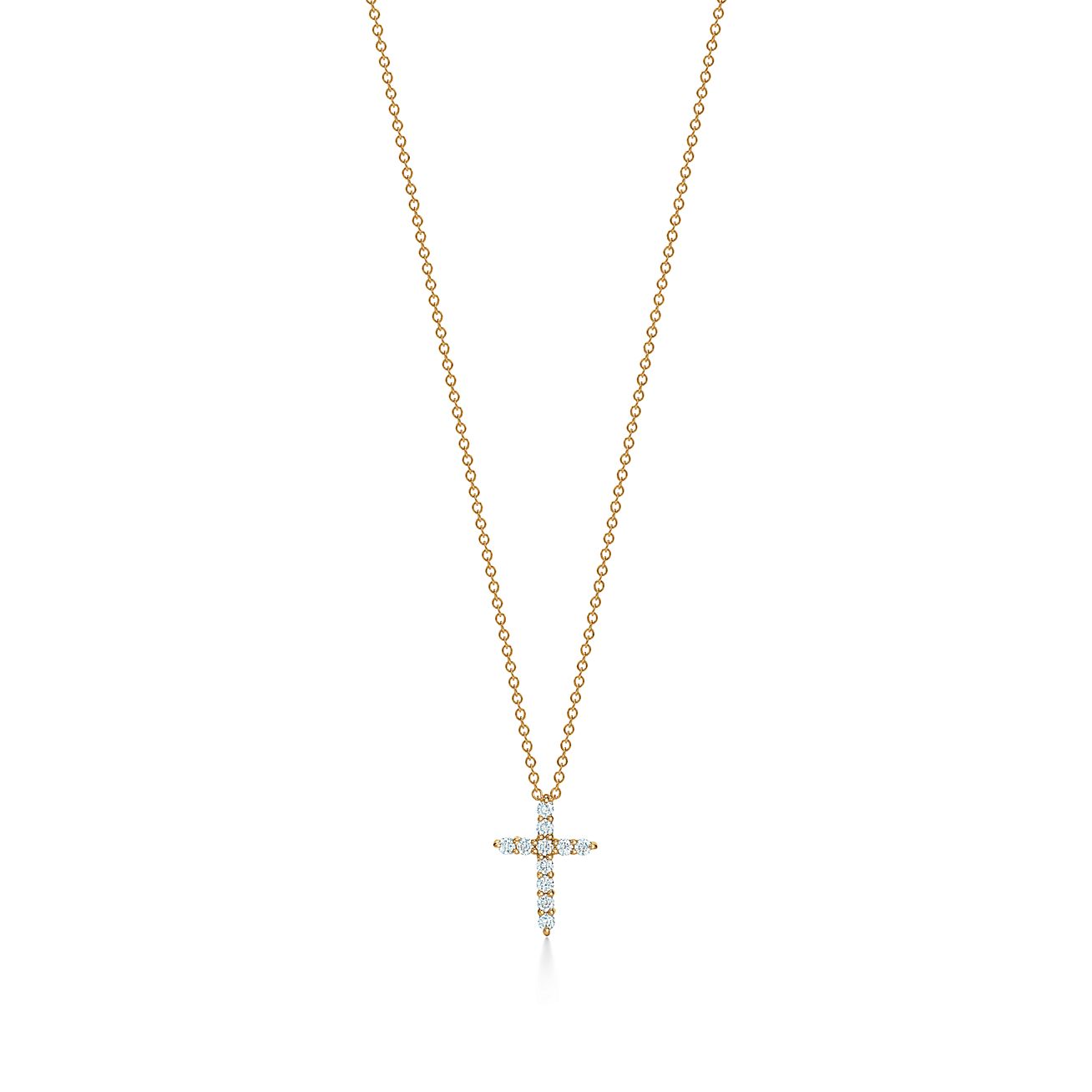 Cross pendant in 18k gold with diamonds, mini