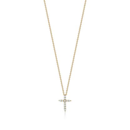 Cross pendant in 18k gold with diamonds, mini