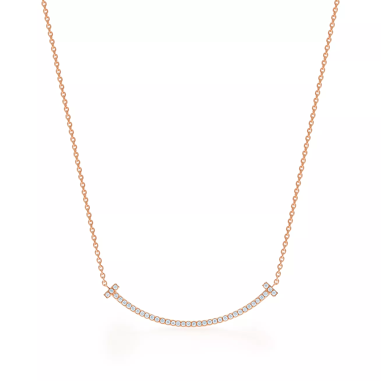 T Smile Pendant in Rose Gold with Diamonds, Smal
