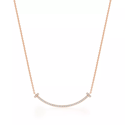 T Smile Pendant in Rose Gold with Diamonds, Smal