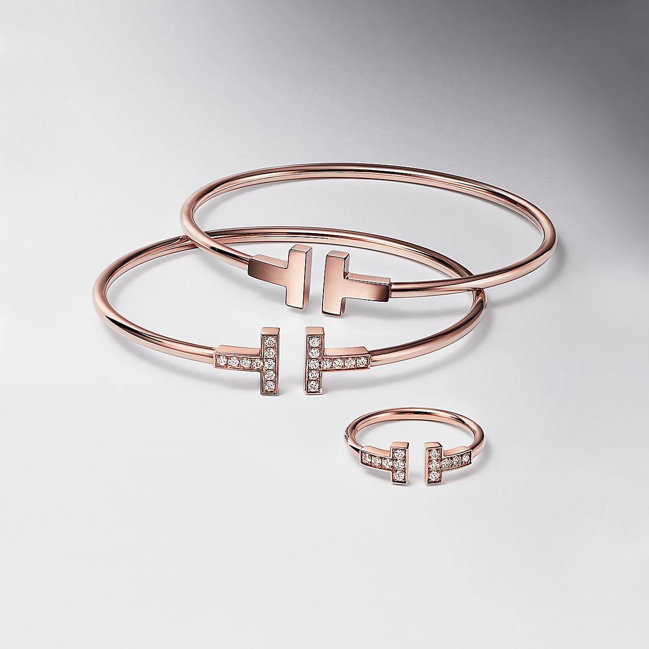 T Wire Bracelet in Rose Gold with Diamonds