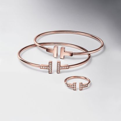 T Wire Bracelet in Rose Gold with Diamonds