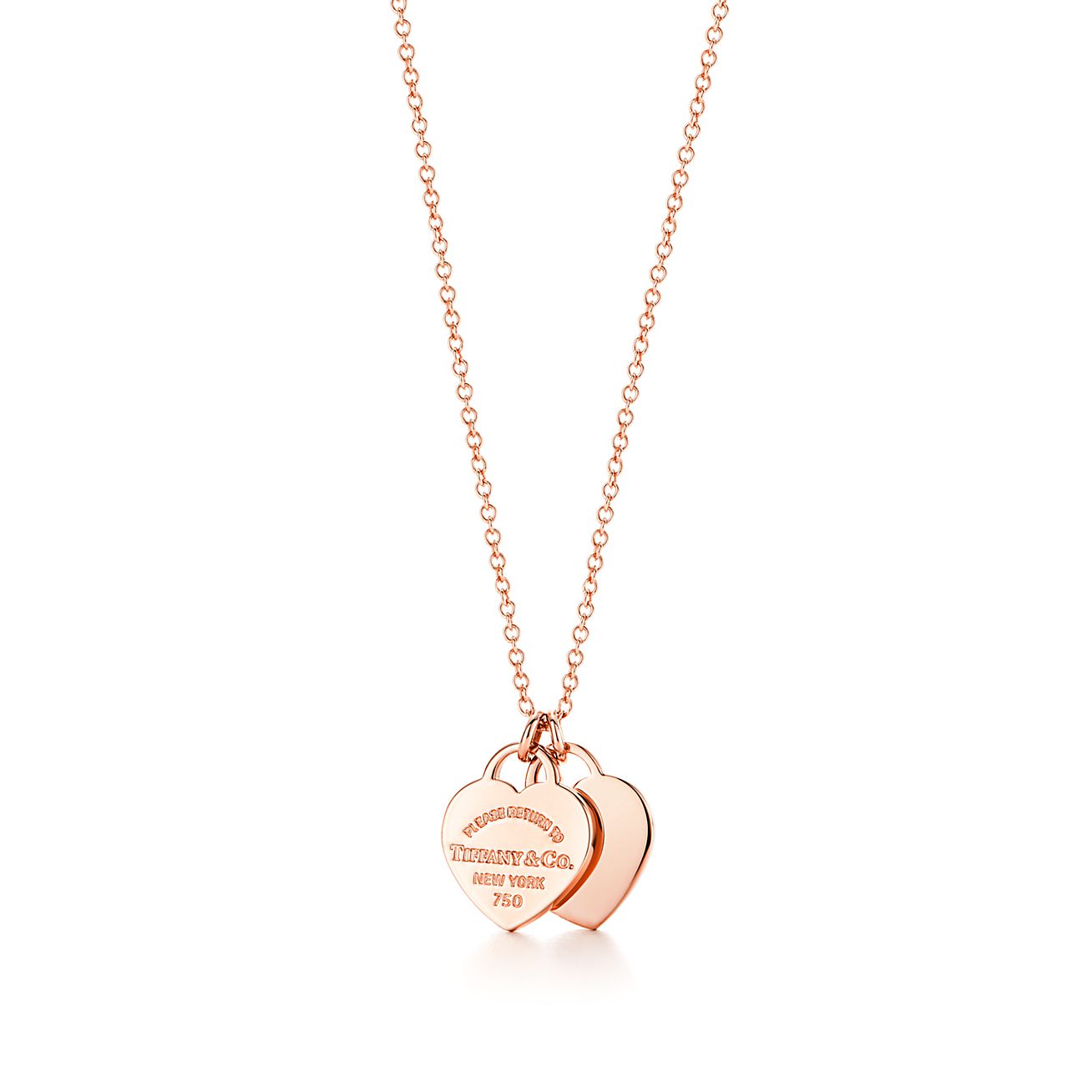 Return to 庐 Double Heart Tag Pendant in Rose Gold, Mini