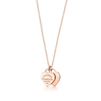 Return to 庐 Double Heart Tag Pendant in Rose Gold, Mini