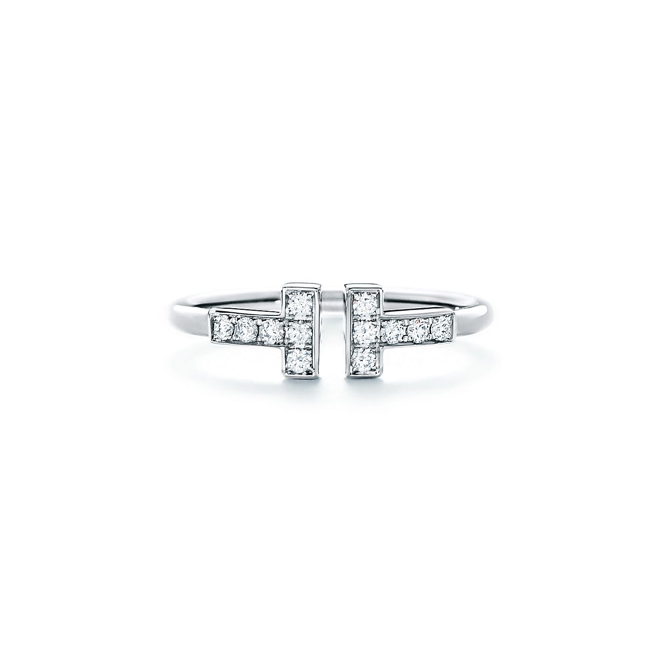 T Diamond Wire Ring in 18k White Gold