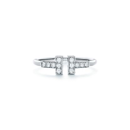T Diamond Wire Ring in 18k White Gold