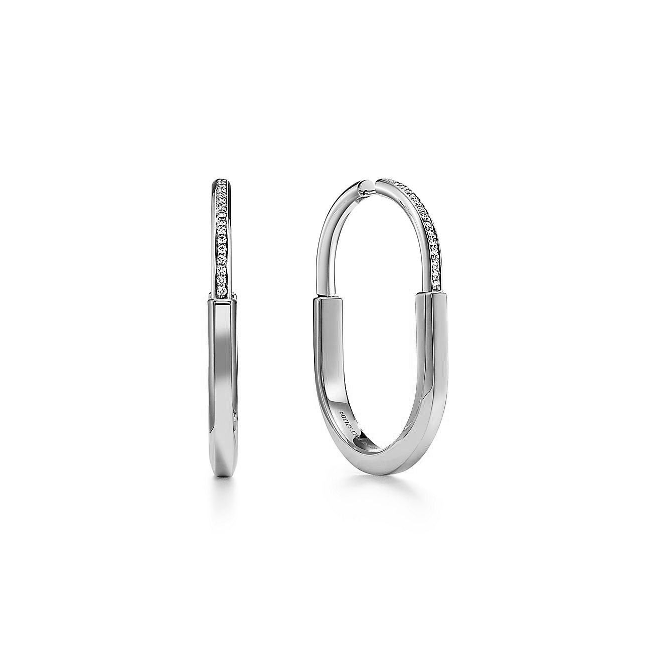 lock earrings Silver and white gold with diamonds, extra large