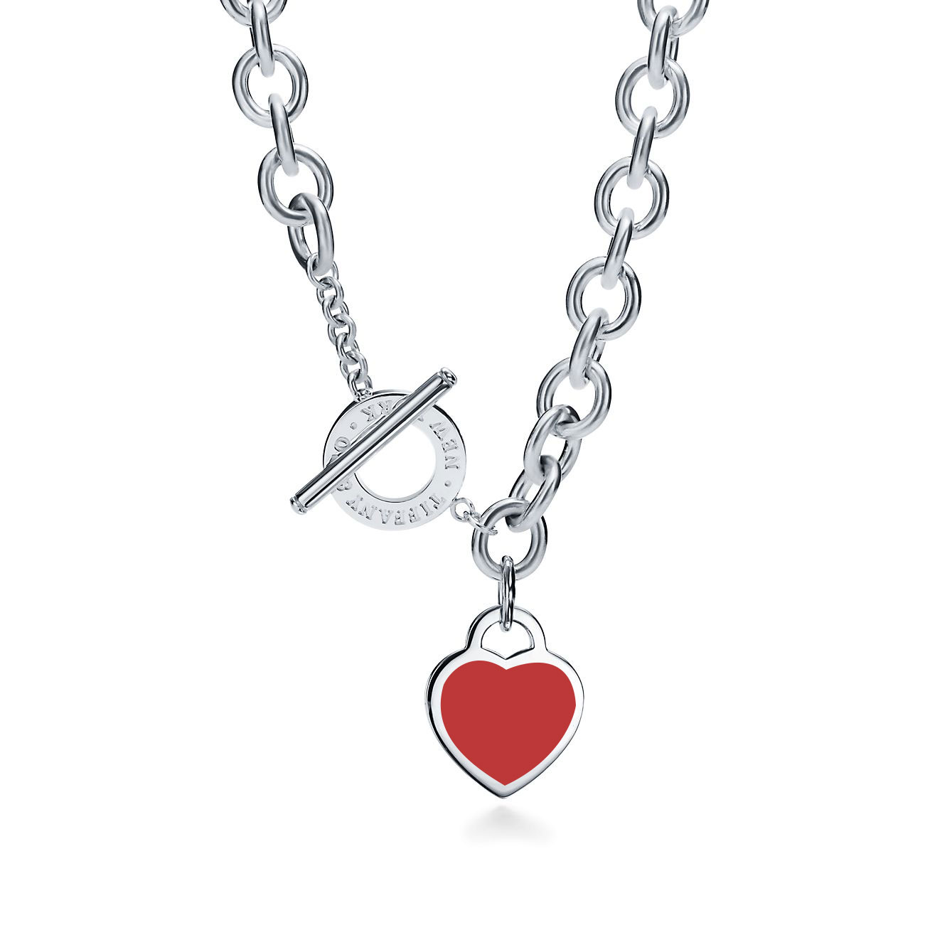 Return to 庐 Heart Tag Toggle Red Necklace in Silver