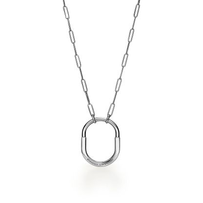 Lock Pendant in White Gold with Diamonds, Large
