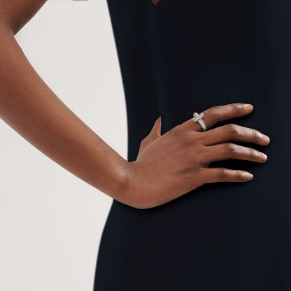 T T1 Ring in White Gold with Diamonds, 4.5 mm Wide