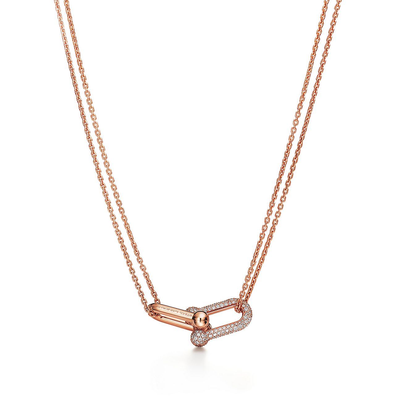 HardWear Double Link Pendant in 18k Rose Gold with Pave Diamonds