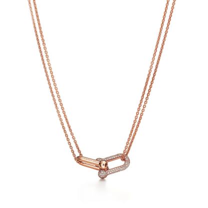 HardWear Double Link Pendant in 18k Rose Gold with Pave Diamonds