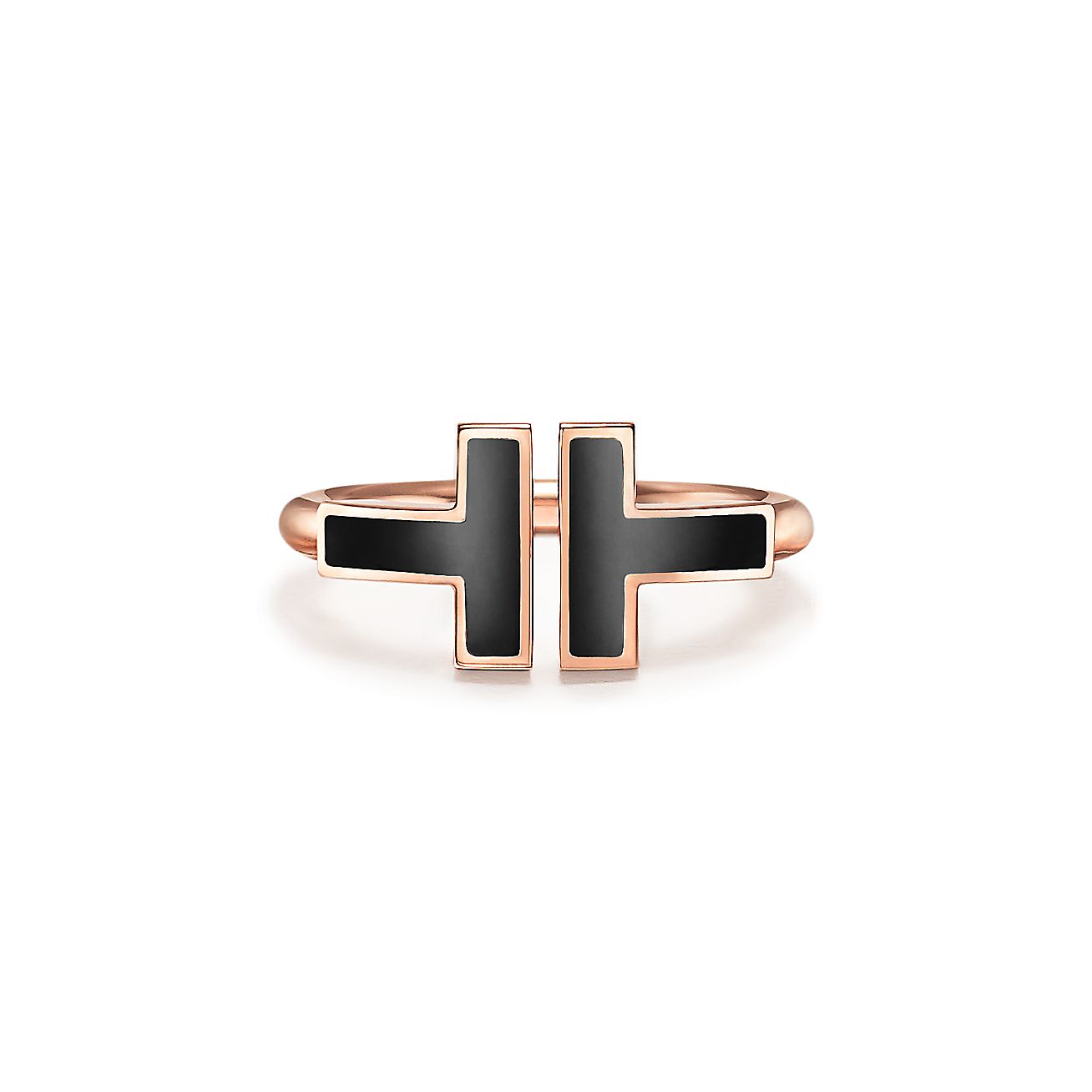 T Black Onyx Wire Ring in 18k Rose Gold