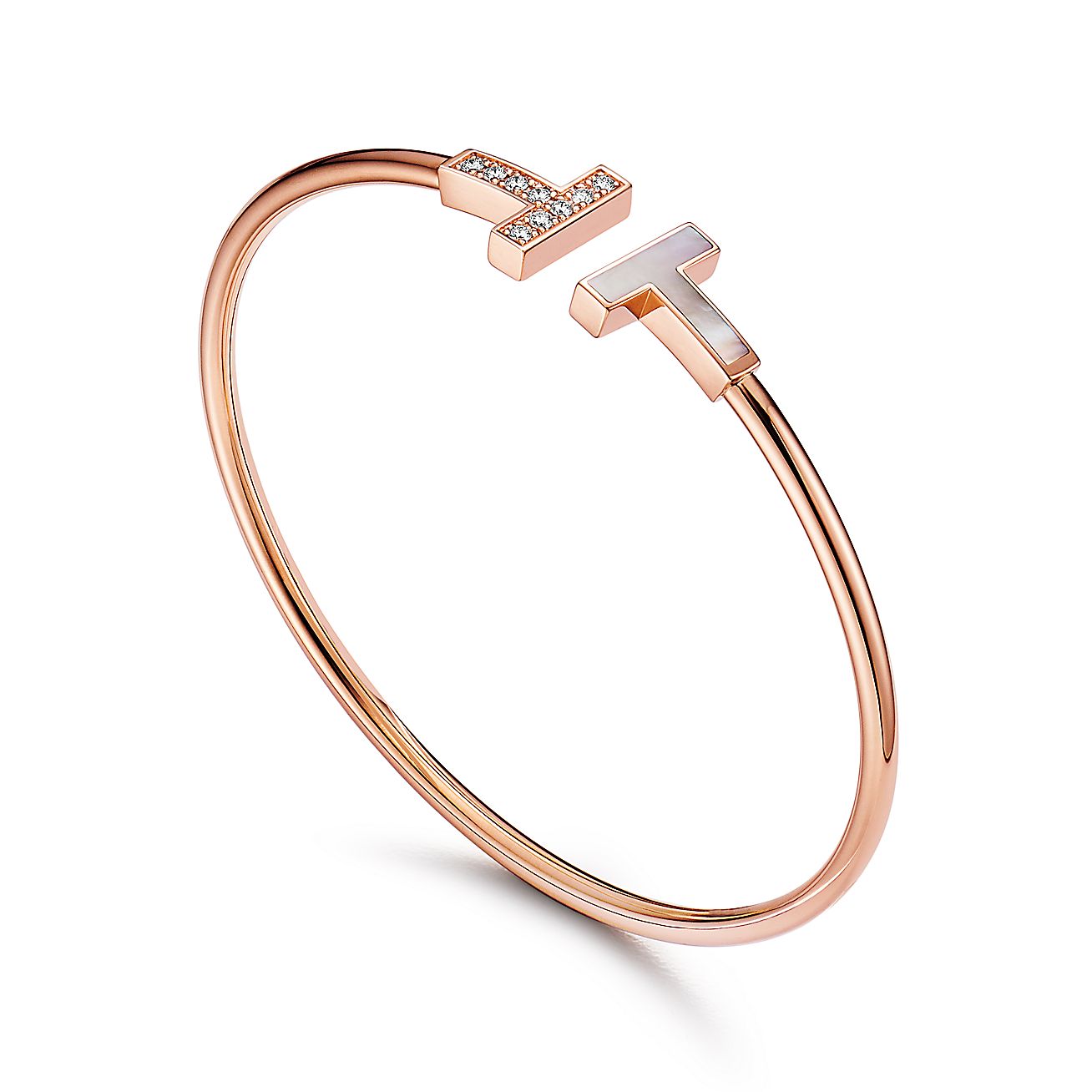 T Wire Bracelet in Rose Gold with Diamonds and Mother-of-pearl
