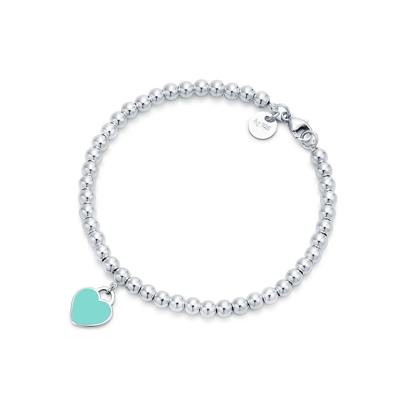 Return to 庐  Blue庐 Heart Tag Bead Bracelet in Silver, 4 mm