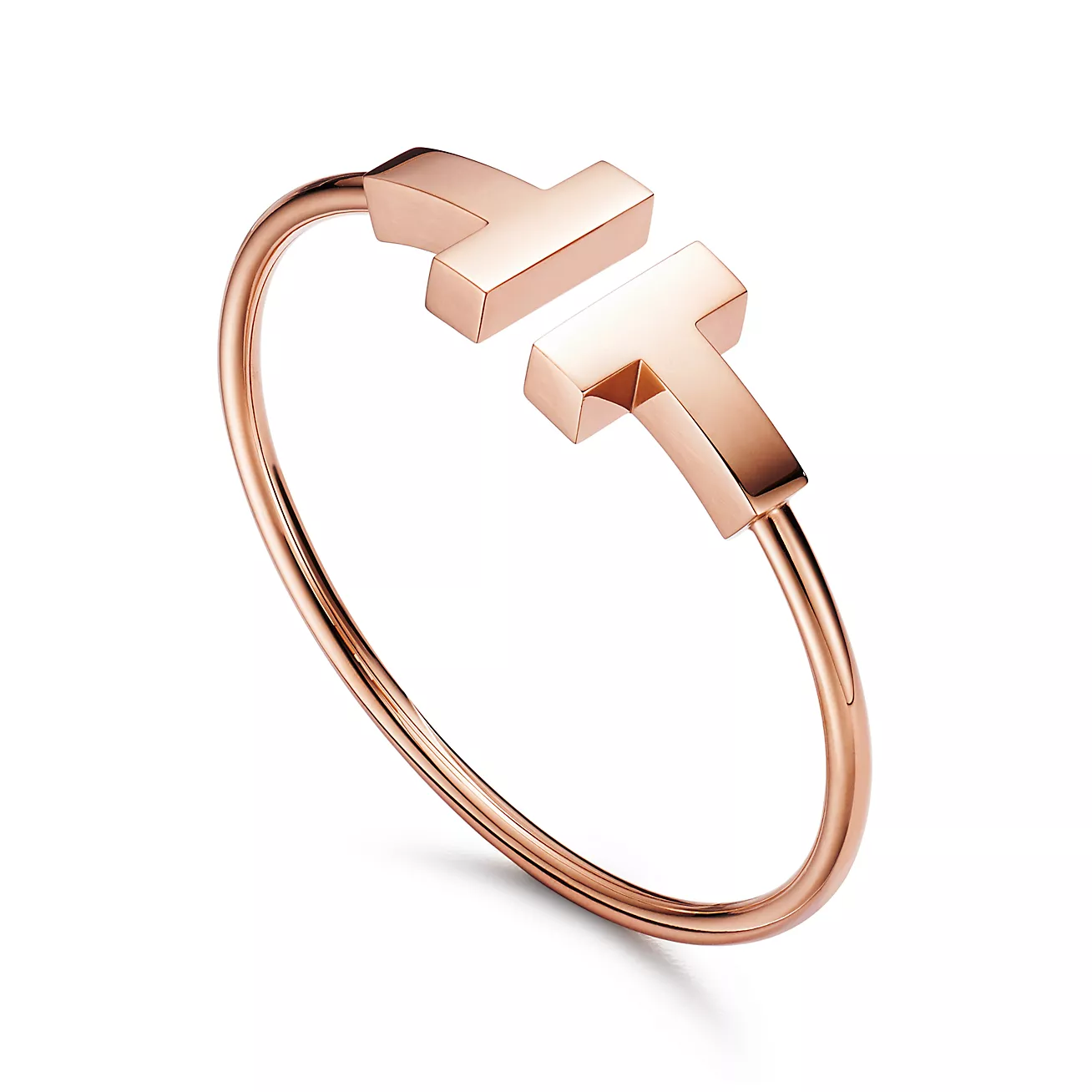 T Wide Wire Bracelet in 18k Rose Gold