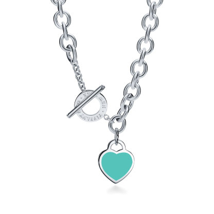 Return to 庐 Heart Tag Toggle Blue Necklace in Silver