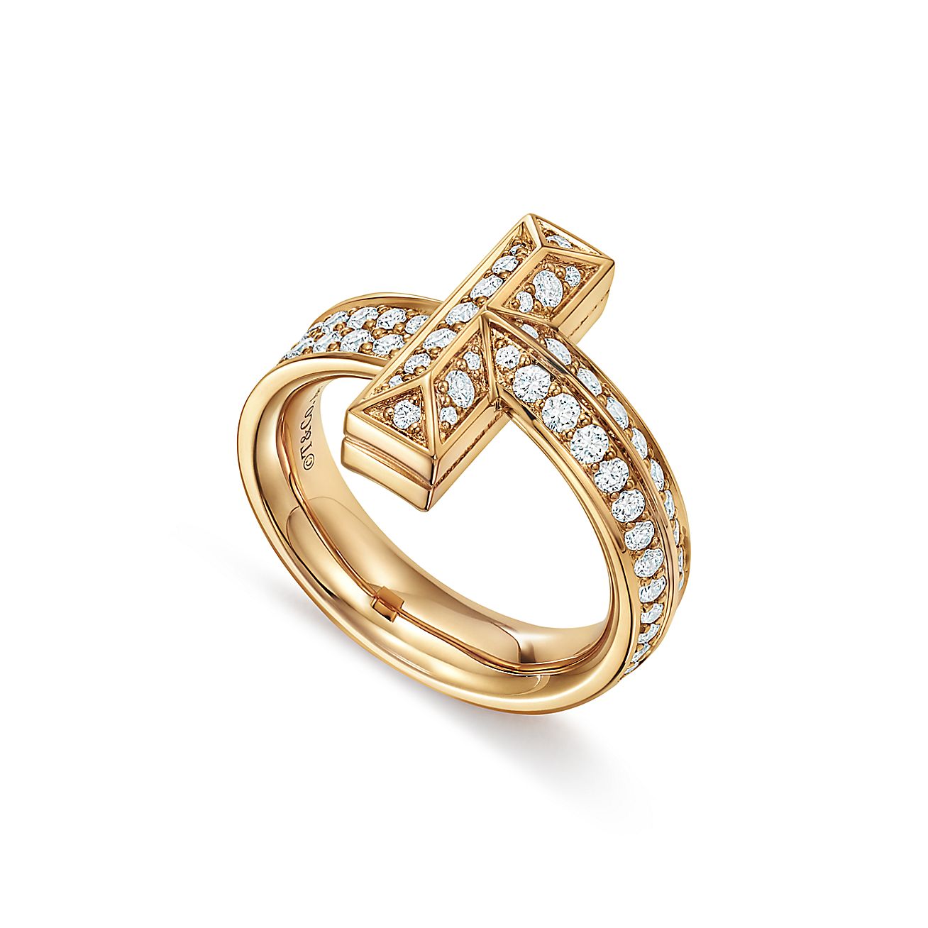 T T1 Ring in Yellow Gold with Diamonds, 4.5 mm Wide