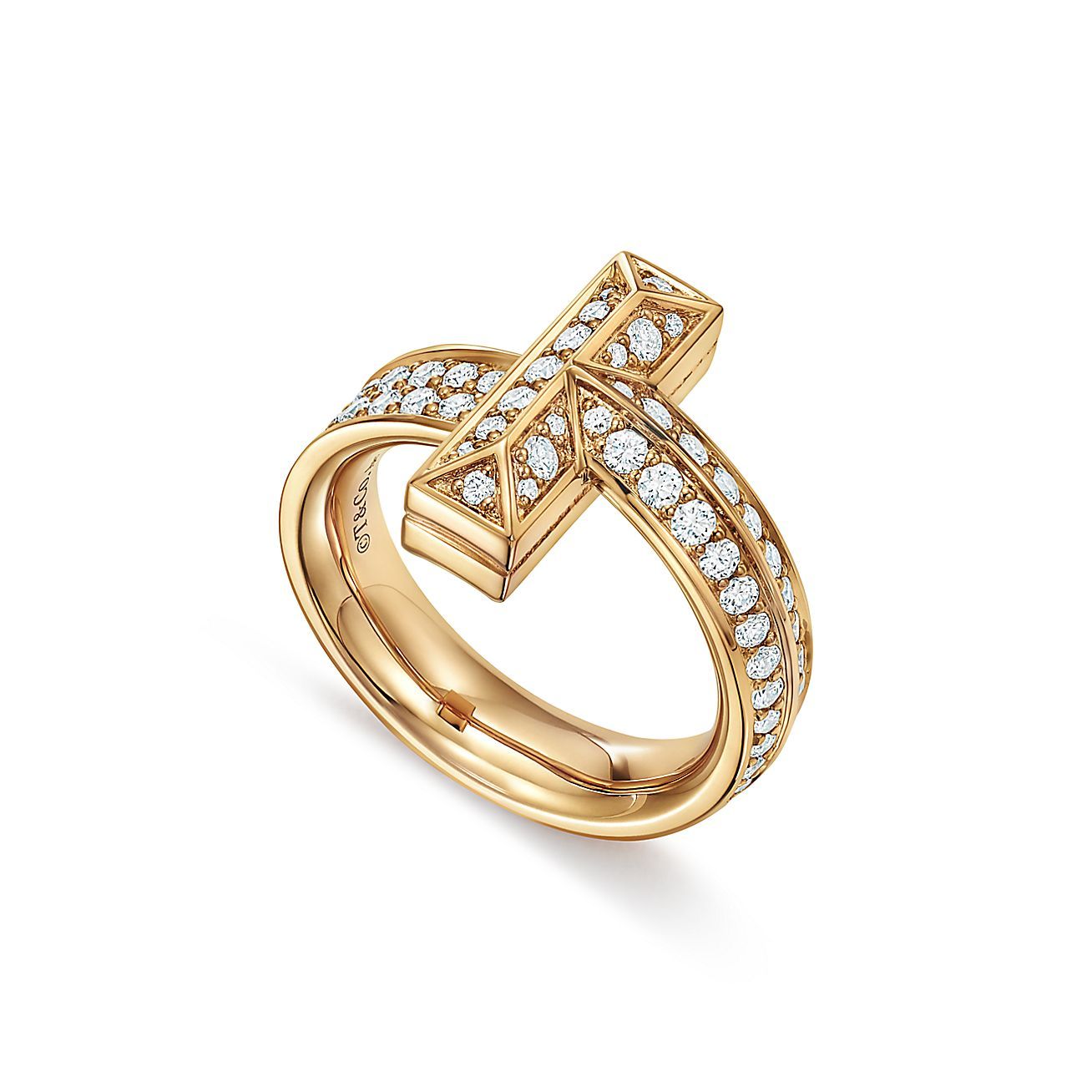 T T1 Ring in Yellow Gold with Diamonds, 4.5 mm Wide