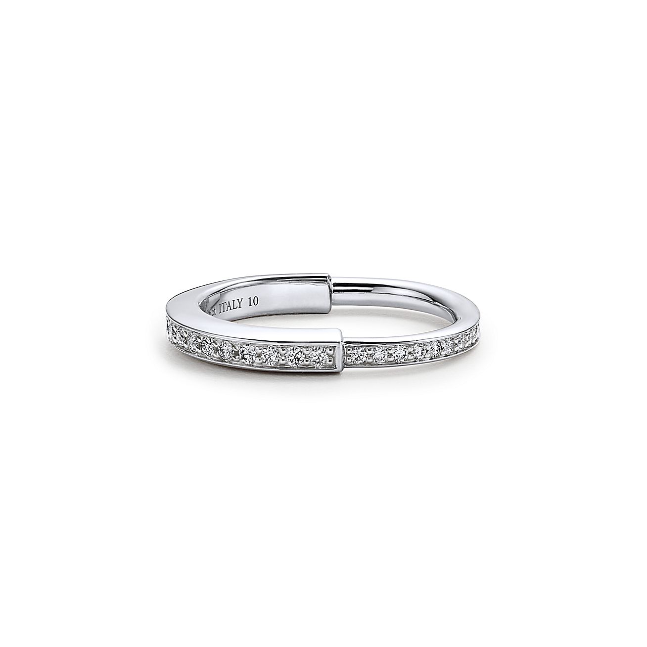 Lock Ring in White Gold with Pave Diamonds