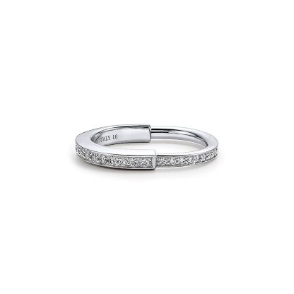 Lock Ring in White Gold with Pave Diamonds