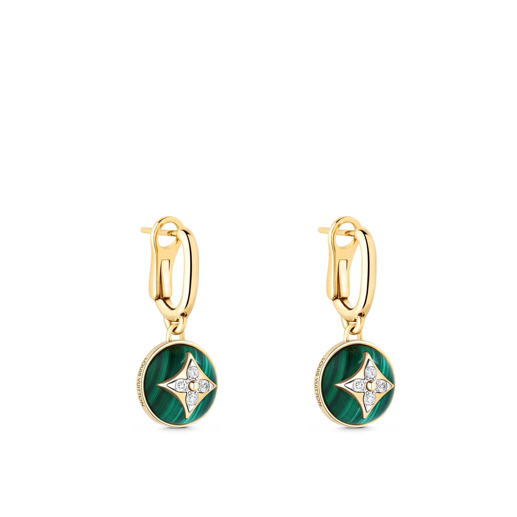 B Blossom Earrings, Yellow Gold, White Gold, Malachite And Diamonds