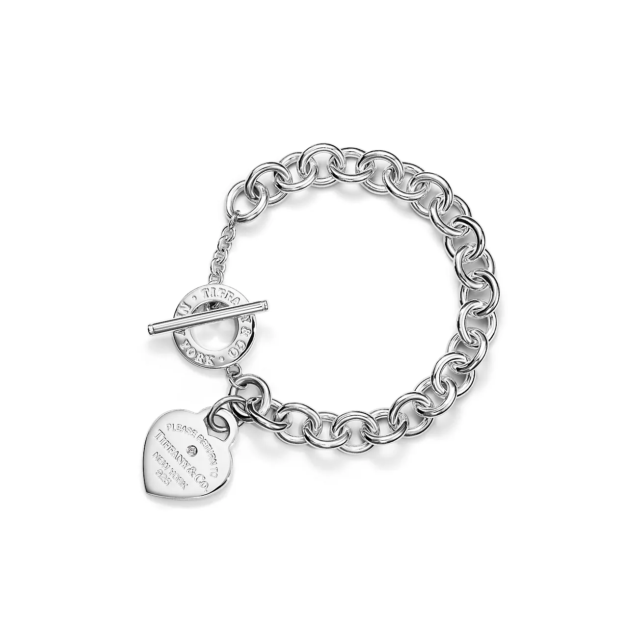 Return to 庐 Heart Tag Bracelet in Silver with a Diamond, Medium