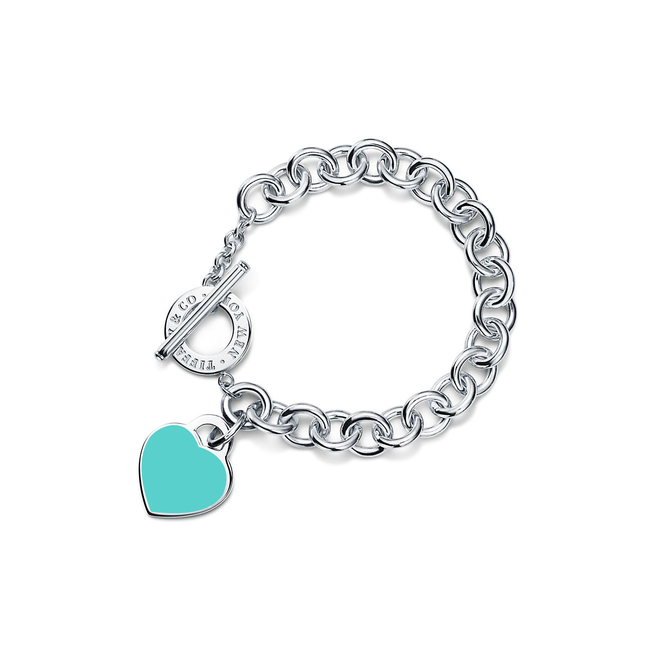 Return to 庐 Blue Heart Tag Toggle Bracelet in Silver