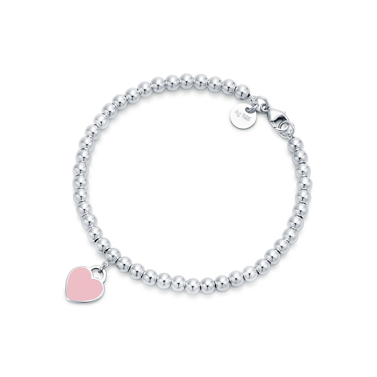 Return to 庐 Pink Heart Tag Bead Bracelet in Silver, 4 mm