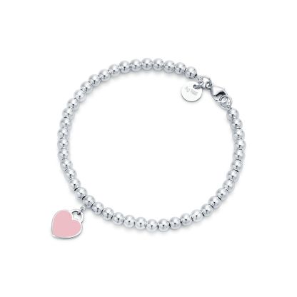 Return to 庐 Pink Heart Tag Bead Bracelet in Silver, 4 mm