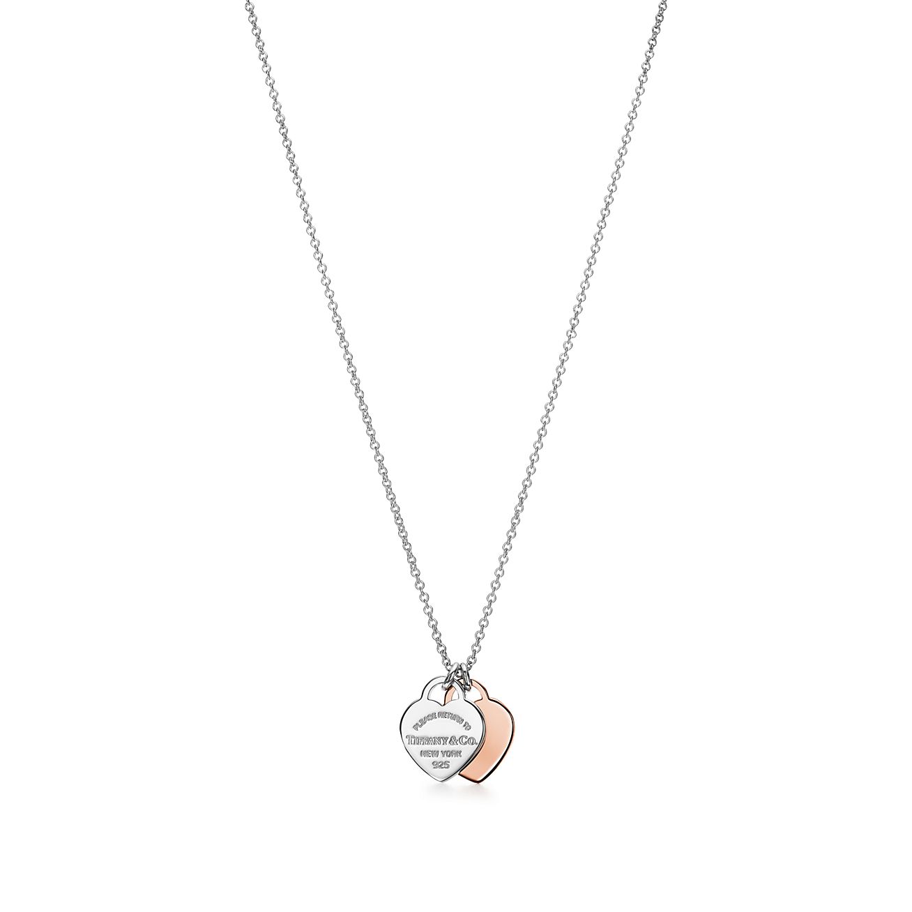 Return to 庐 Double Heart Tag Pendant in Silver and Rose Gold, Mini