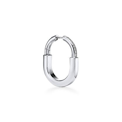 Lock Earrings in White Gold with Diamonds, Medium