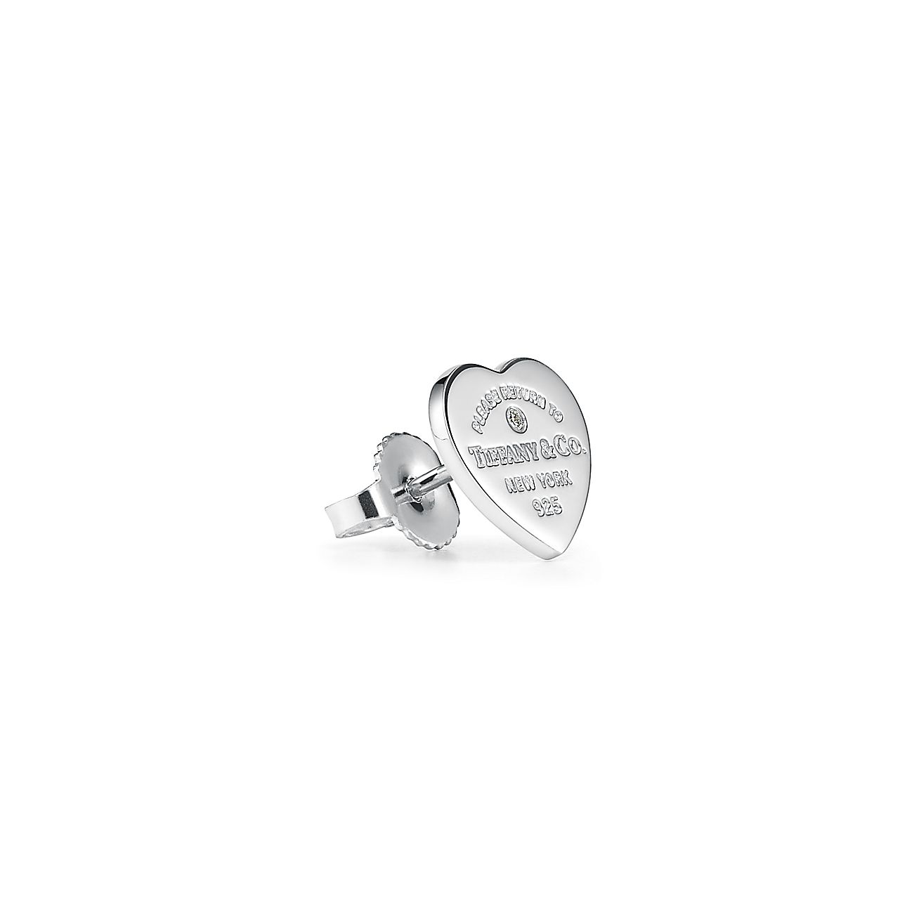 Return to 庐 Heart Tag Earrings in Sterling Silver with a Diamond, Mini
