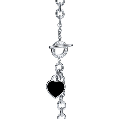 Return to 庐 Heart Tag Toggle Black Necklace in Silver