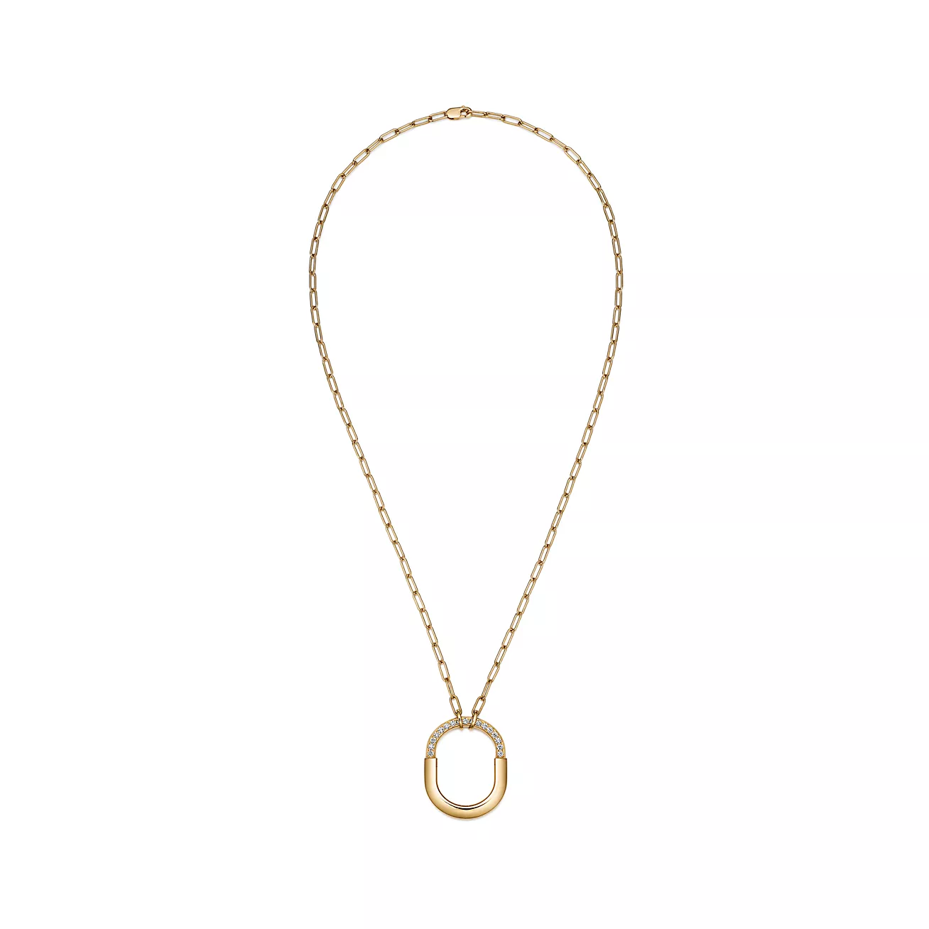 Lock Pendant in Yellow Gold with Diamonds, Medium